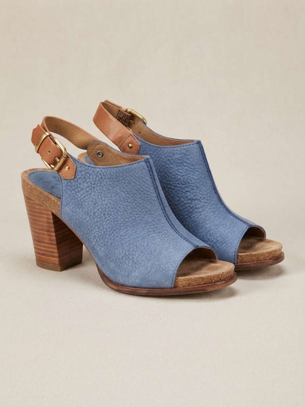 Söfft Blue Leather Wood Block Heel Slingback Clog Sandals Size 7.5M EUC